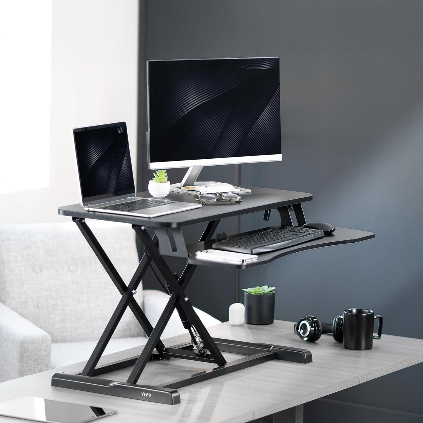 VIVO 32-Inch Height Adjustable Desk Converter - Dual Monitor Sit to Stand Workstation | Black