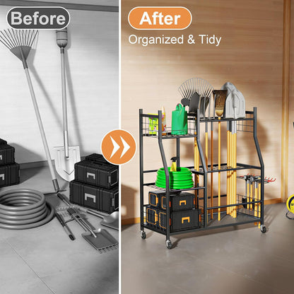 Skiennix Garden Tool Organizer - Freestanding Rolling Cart for Long-Handled Tools | Durable Yard Storage Rack