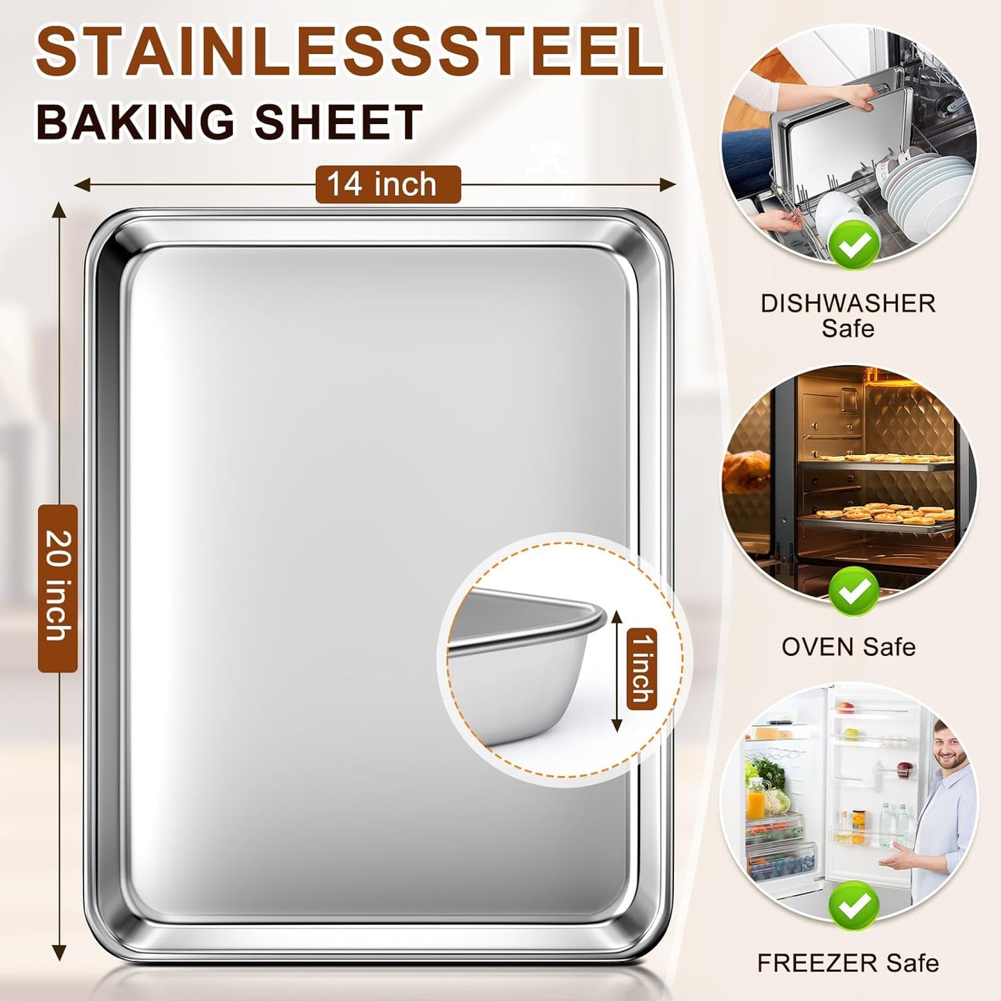 Skiennix Extra Large Stainless Steel Baking Sheet - Nonstick, Warp Resistant & Dishwasher Safe (20" x 14" x 1")
