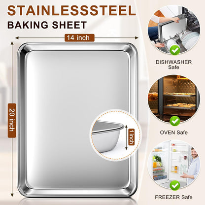 Skiennix Extra Large Stainless Steel Baking Sheet - Nonstick, Warp Resistant & Dishwasher Safe (20" x 14" x 1")