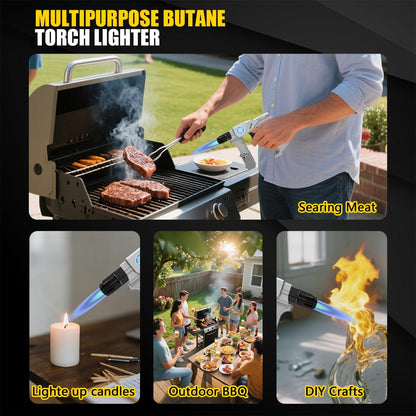 TBTeek Torch Lighter - Refillable Butane Kitchen Blow Torch with Adjustable Flame & Safety Lock | Dual Heights for Cooking & BBQ