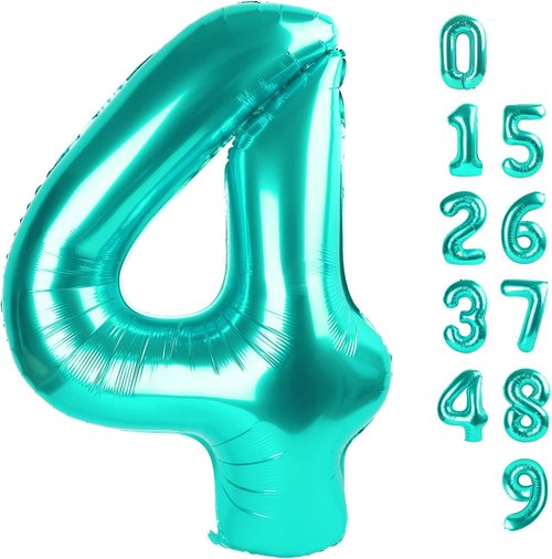 40 Inch Blue-Green Number 4 Balloon by [Brand Name] | Perfect for Birthdays & Graduations