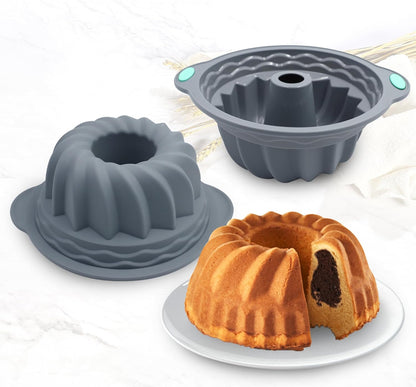 Tongjude Silicone Fluted Tube Cake Pans - 4 Pieces Non-Stick Baking Molds for Cakes, Jello & Bread | 10 Cups, Grey