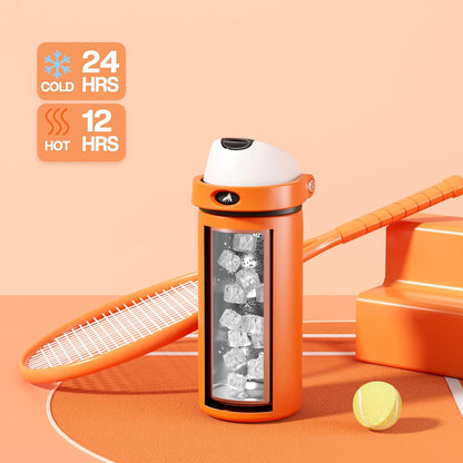 POWCAN 18 oz Insulated Water Bottle - 2-in-1 Push-Button Spout & Quick-Flip Straw, Leakproof, Ideal for Sports & Gym (Sunny Puppy)