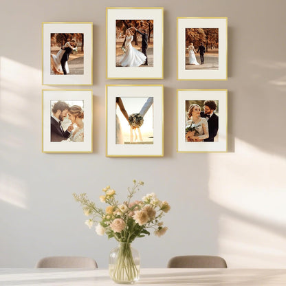 Upsimples Aluminum Picture Frame - Gold 11x14 for 8x10 Photos with Mat | Wall Hanging Design