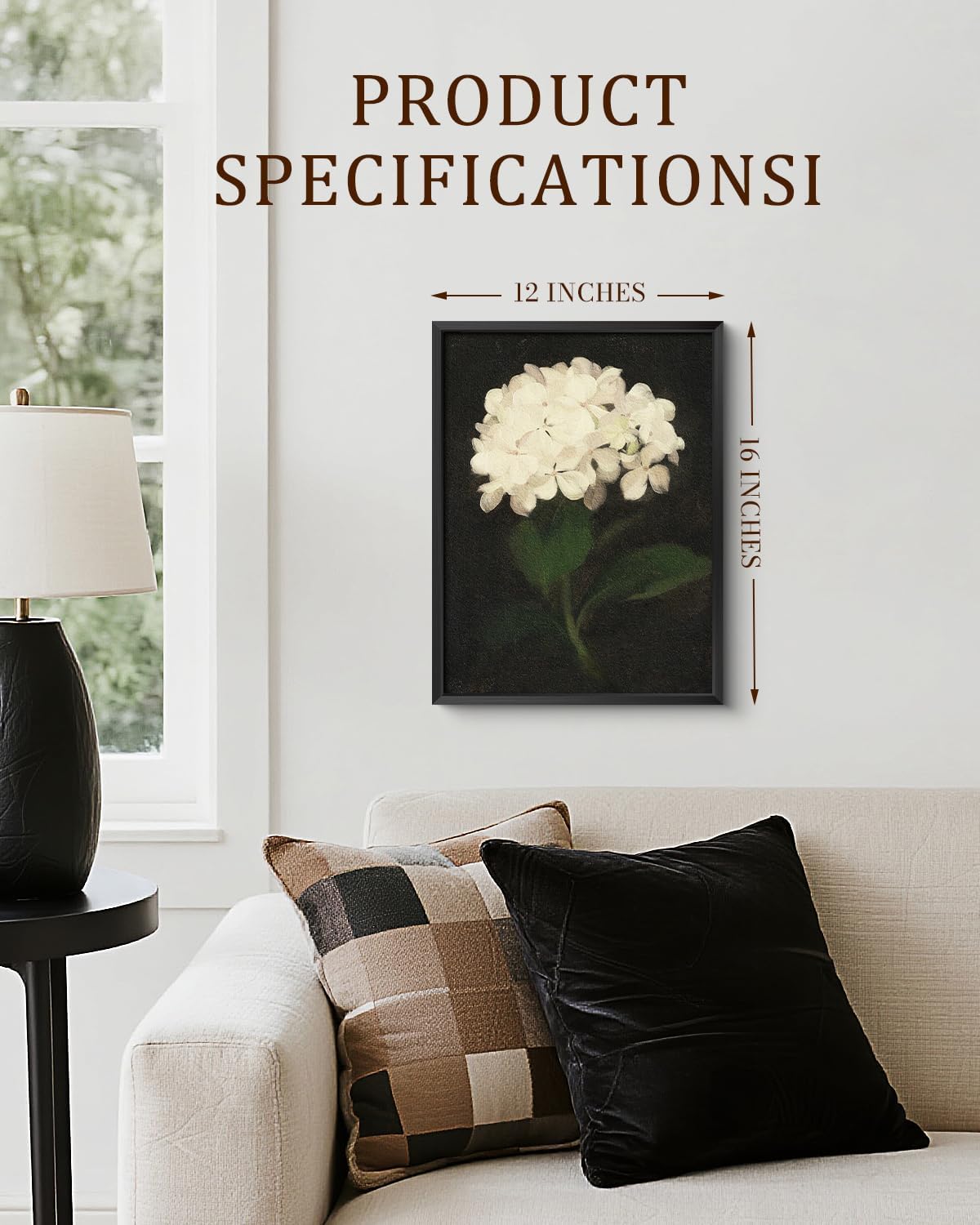 Bzstyleart Metal Framed Wall Art - Textured Hydrangea Canvas Print for Aesthetic Decor | 12 x 16 Inch
