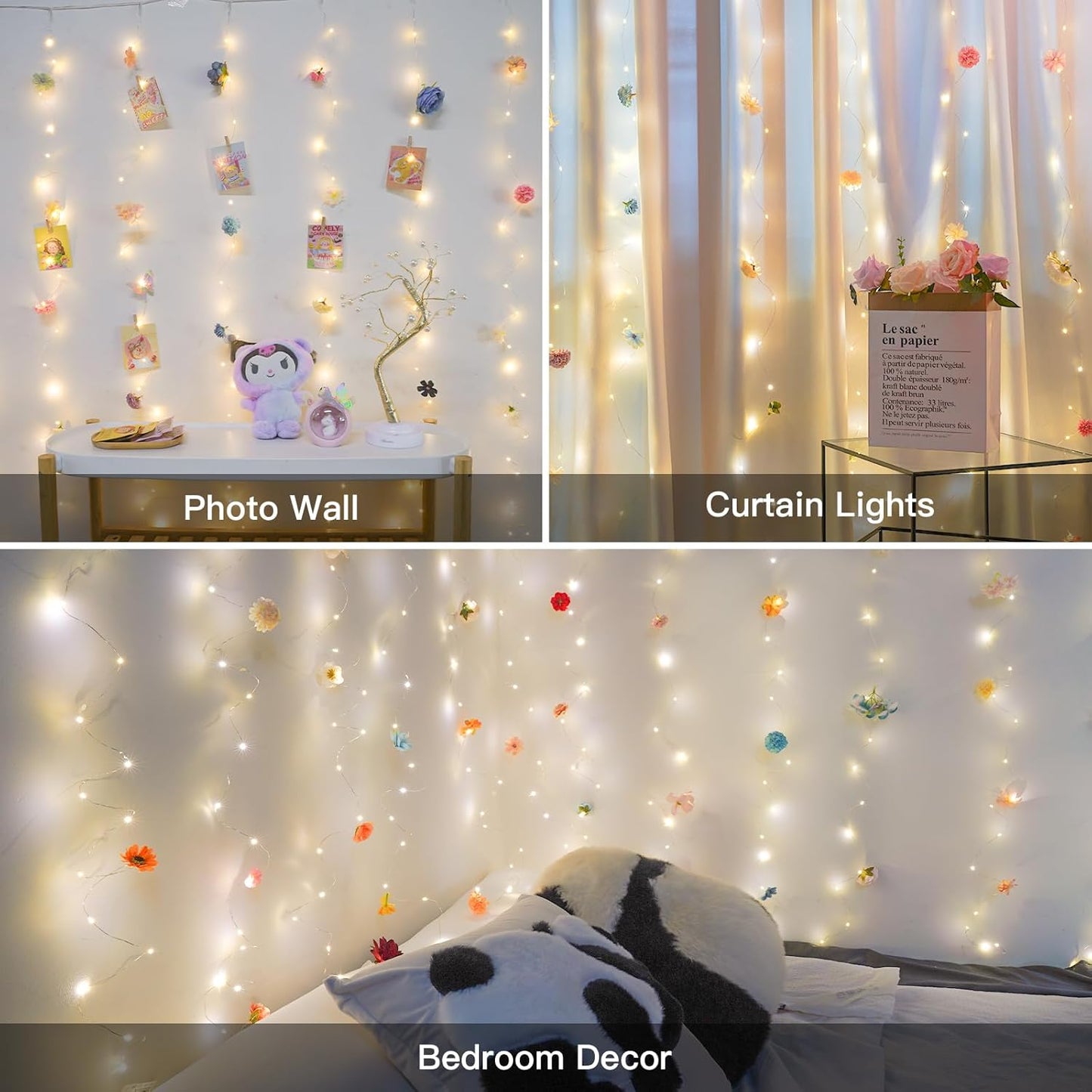 Suddus DIY Curtain Lights Kit - 200 LED Fairy String Lights with 3D Butterflies & Silk Flowers | Remote Control, 8 Modes, USB Powered, 6.5x6.5ft Warm White