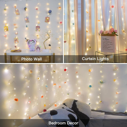 Suddus DIY Curtain Lights Kit - 200 LED Fairy String Lights with 3D Butterflies & Silk Flowers | Remote Control, 8 Modes, USB Powered, 6.5x6.5ft Warm White