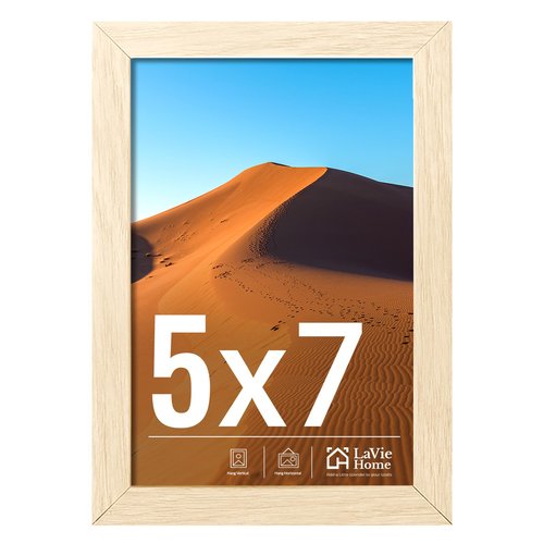 LaVie Home 5x7 Picture Frame for Wall Display, 5x7 Oak Picture Frame with HD Plexiglas, 5 x 7 Poster Frame 1 Pack, Display Frame for Vertical or Horizontal, Classic Collection