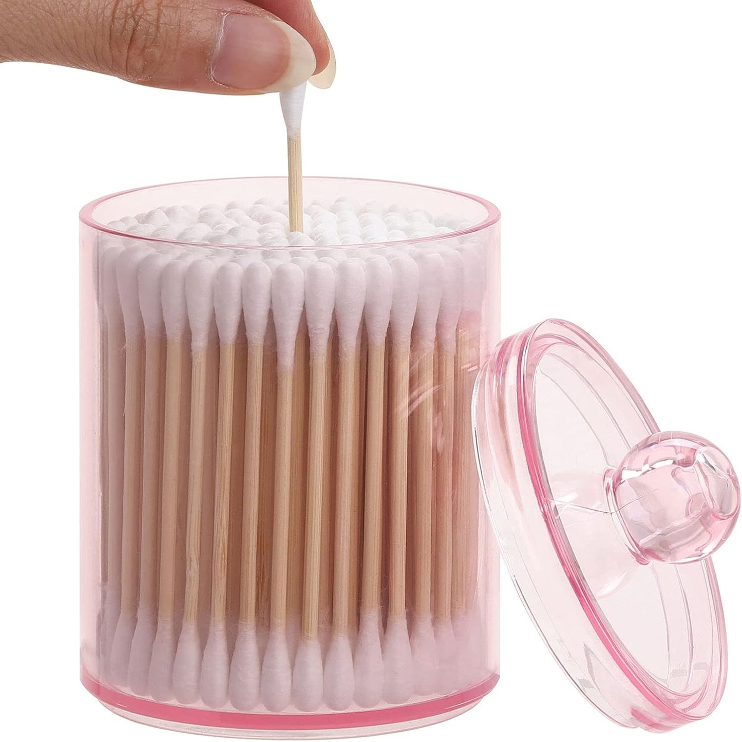 Tbestmax Qtip Holder - Stylish Pink Bathroom Canisters for Cotton Ball & Swab Storage | 10-Ounce 2-Pack