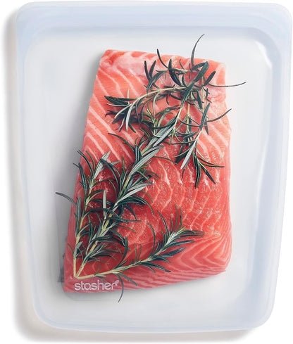 Stasher Silicone Reusable Food Storage Bag - Eco-Friendly Half Gallon | 64 oz Clear, Microwave & Dishwasher Safe