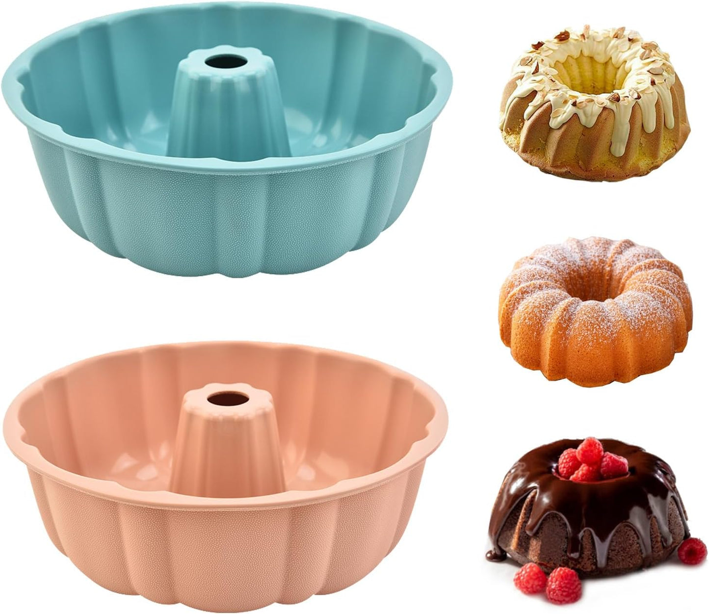 PADELE Nonstick Silicone Cake Pan Set - 10 Inch Molds for Cakes, Brownies & Jello | Pink & Blue