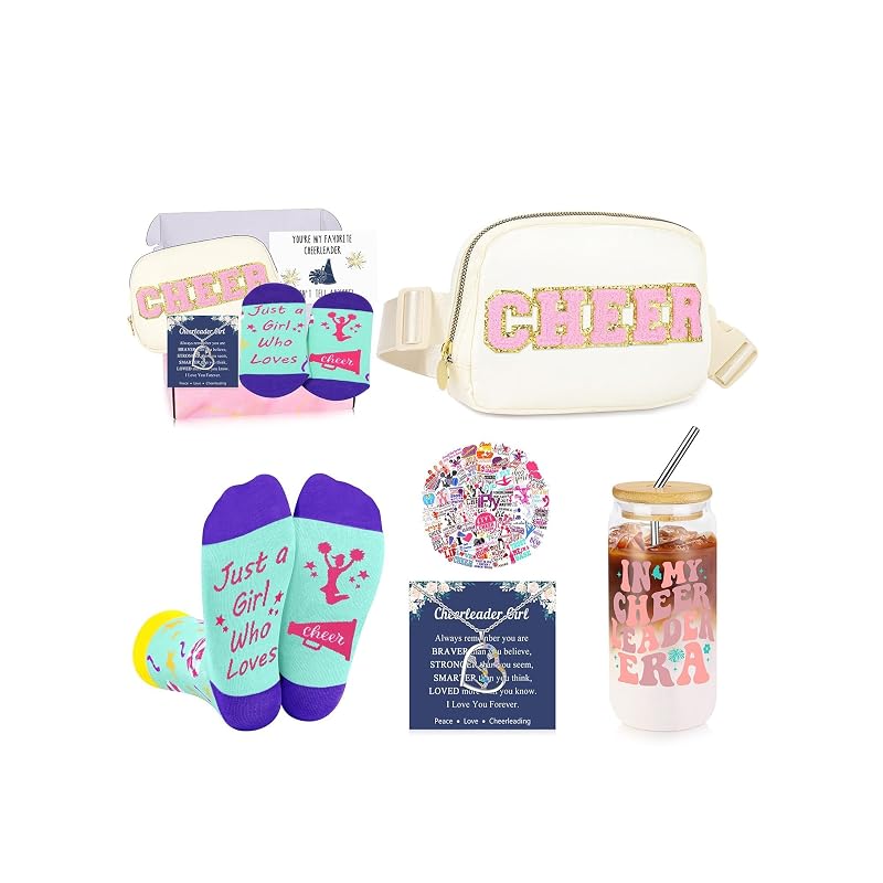 Cheerleader Gifts Set - 16oz Cup, Waist Bag, Socks & Sticker Gift Bundle