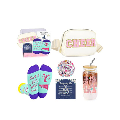 Cheerleader Gifts Set - 16oz Cup, Waist Bag, Socks & Sticker Gift Bundle