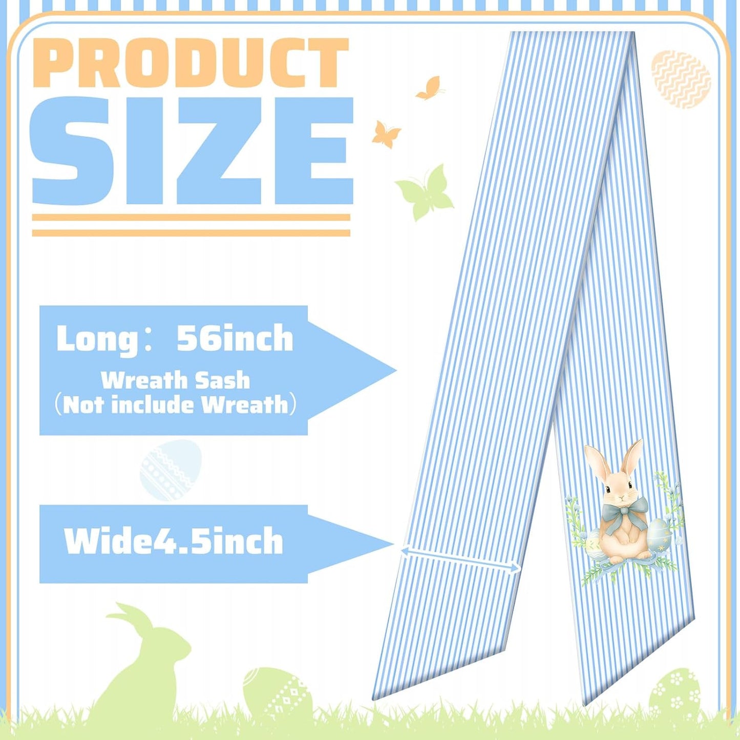 VitalCozy Easter Bunny Wreath Sash - Satin Embroidery Monogram Ribbon for Indoor/Outdoor Decor