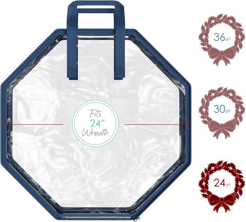Hearth & Harbor Wreath Storage Organizer Box - 24" Clear PVC, Dual Zipper & Reinforced Handles