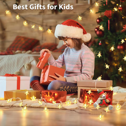 Star String Lights - 50 LED Twinkle Lights | 17 ft Battery Operated Fairy Lights for Kids' Bedroom & Wedding Decor, Warm White