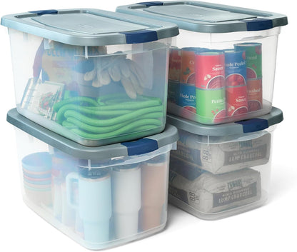 Rubbermaid Roughneck 66 Qt Storage Containers - Pack of 4 with Latching Grey Lids | Sturdy & Stackable Design