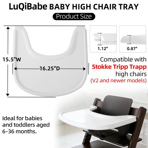 LuQiBabe Baby High Chair Tray Compatible with Stokke Tripp Trapp Chair (V2 and Beyond) with Smooth Surface and Strong Suction Power Made of Food-Safe Plastic (BPA BPS BPF Lead Phthalate Free) - White