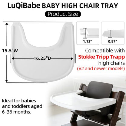 LuQiBabe Baby High Chair Tray Compatible with Stokke Tripp Trapp Chair (V2 and Beyond) with Smooth Surface and Strong Suction Power Made of Food-Safe Plastic (BPA BPS BPF Lead Phthalate Free) - White
