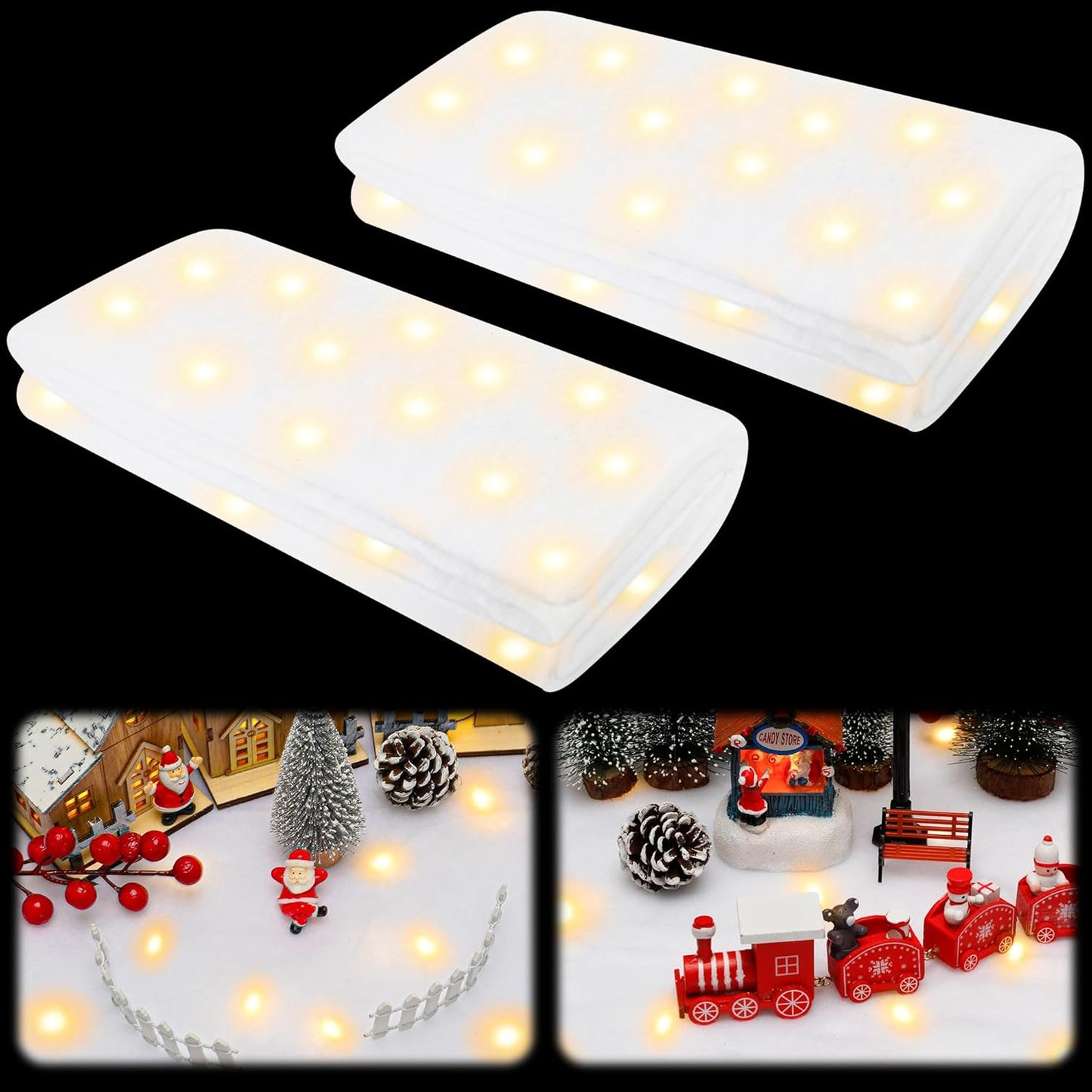 QZYL Christmas Snow Blanket Roll with Lights - 1.5 x 6FT White for Festive Decorations