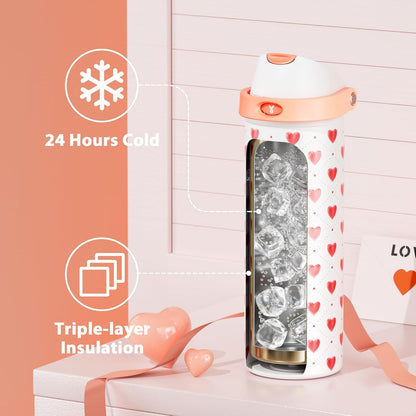 Meoky Stainless Steel Water Bottle - 24 Oz Leak-Proof Design with Straw & Spout Lid | Perfect Valentine's Day Gift for Her