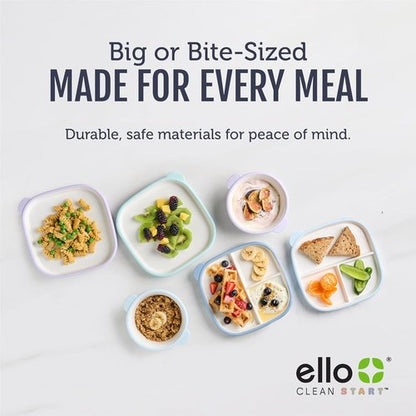 Ello Clean Start Toddler Plates - BPA-Free Ceramic with Silicone Sleeve | 2 Pack in Dewdrop & Grayed Jade