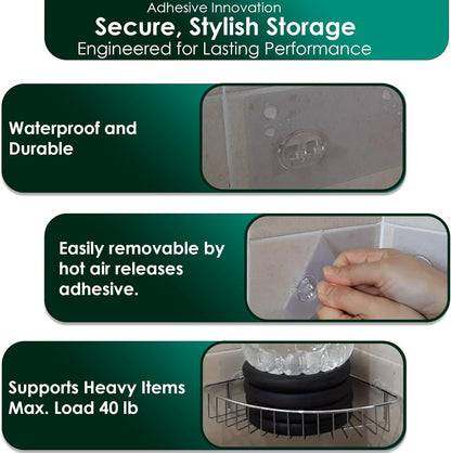 Shower Caddy Adhesive Replacement Stickers Sticker Shelf Basket Strips Suction Hooks Large Strong Hook for Bathroom Storage Corner Transparent Shelves Wall Mount 2 Hooks 6 1/2"