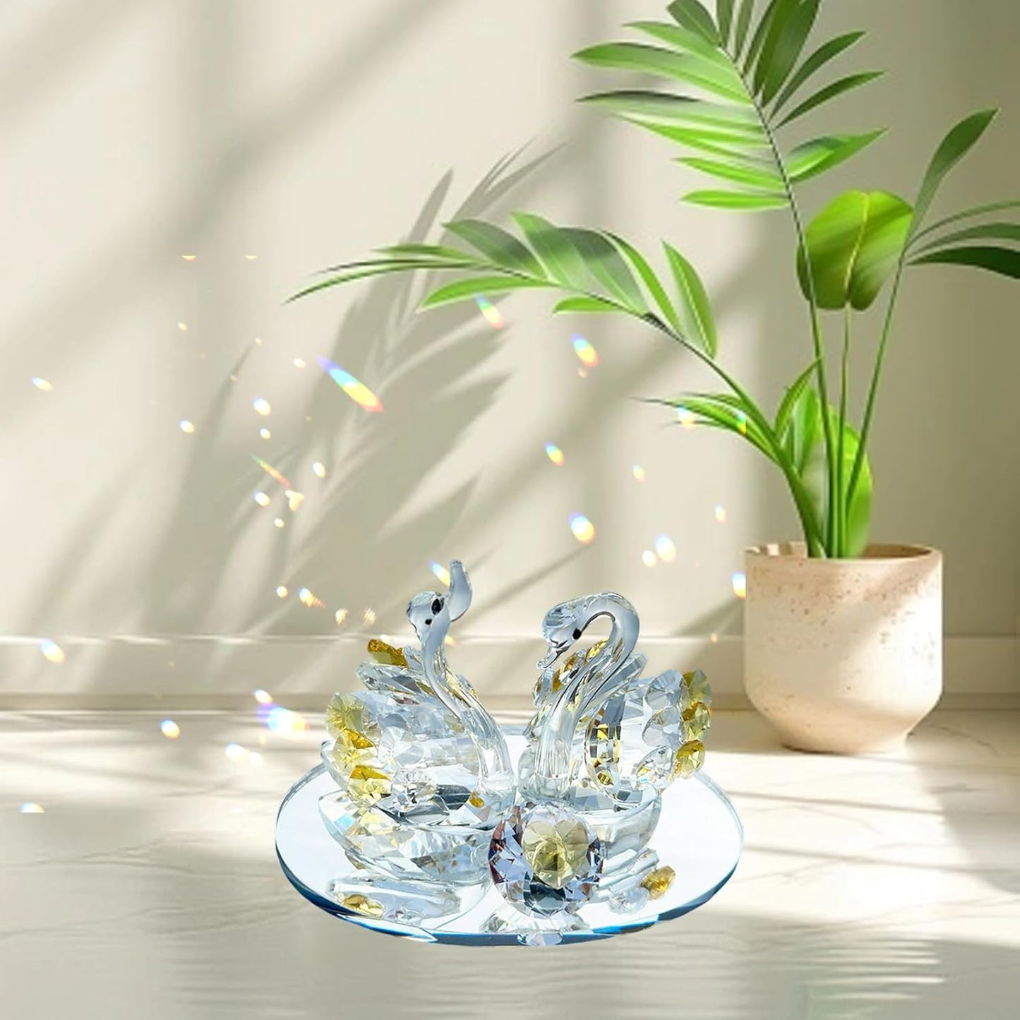 Skiennix Handcrafted Crystal Swan Figurine - Elegant Decorative Glass Collectible | Golden Accent for Home & Gifts