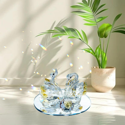 Skiennix Handcrafted Crystal Swan Figurine - Elegant Decorative Glass Collectible | Golden Accent for Home & Gifts
