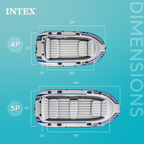 Intex Excursion Inflatable Boat - 5-Person Fishing Raft Set with Oars | 1,300 Lb Capacity