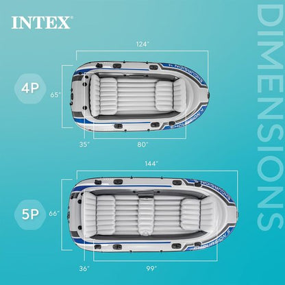 Intex Excursion Inflatable Boat - 5-Person Fishing Raft Set with Oars | 1,300 Lb Capacity