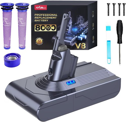FLYLINKTECH V8 Battery Replacement - 8000mAh for Animal, Absolute, Fluffy & Parquet Vacuums | Includes 3 Filters & Tools