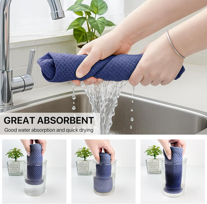 Skiennix 100% Cotton Waffle Weave Kitchen Towels - Ultra Soft & Absorbent 6 Pack | Quick Drying, Dark Blue, 12x12 Inches