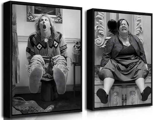Regine Switzerland Funny Wall Art Set of 2 | Vintage Bathroom Decor in Black Floating Frame - 12x16 in