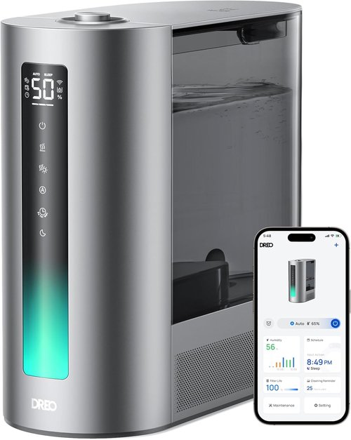 DREO 6L Humidifier - Smart Warm & Cool Mist for Large Rooms | 60-Hour Quiet Runtime, Humidity Sensor, Alexa Compatible