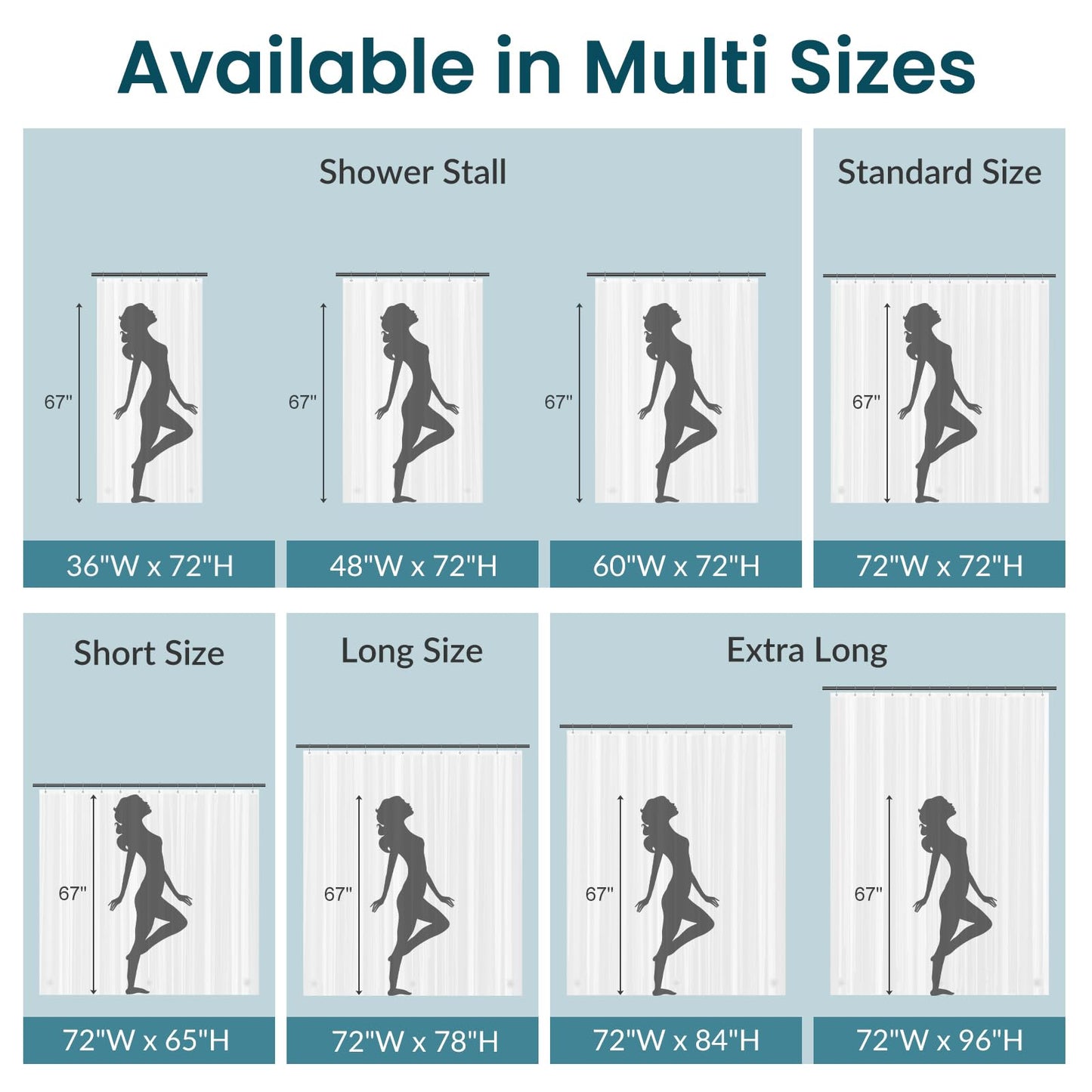 Titanker Short Shower Curtain Liner 72x65, Clear PEVA Shower Liner Lightweight Waterproof Shower Curtains for Bathroom with Magnets and Rustproof Grommet Holes