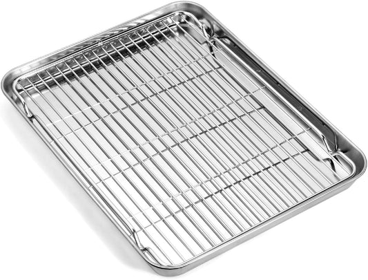 Skiennix Baking Sheet Set - Stainless Steel Cookie Sheet with Cooling Rack | Non-Stick, Dishwasher Safe, 16 x 12 x 1 Inch