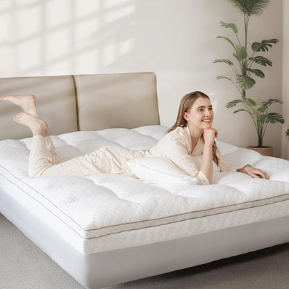 Skiennix Dual Layer Memory Foam Mattress Topper - 3 Inch Queen Size with Cooling Gel & Pillow Top