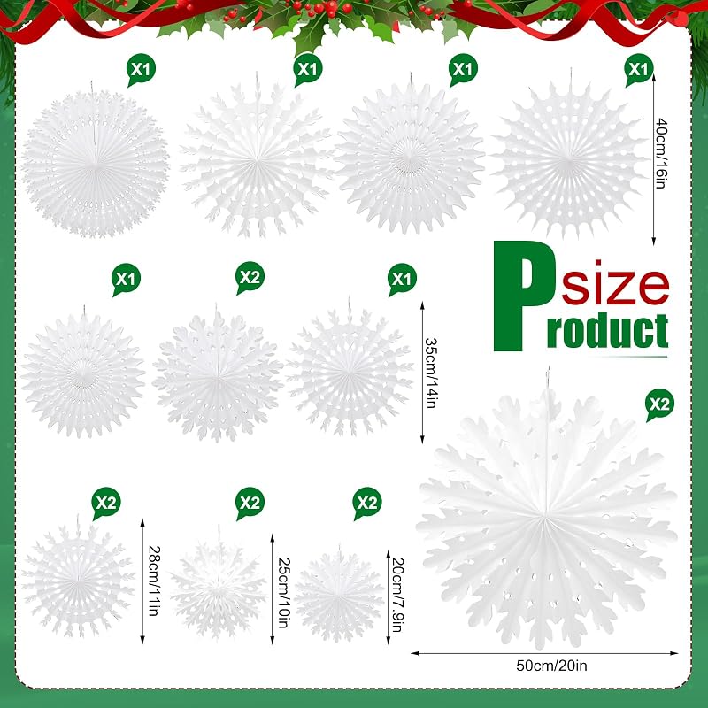 Snowflake and Honeycomb Christmas Decor Kit – 28 Pcs White Winter Wonderland