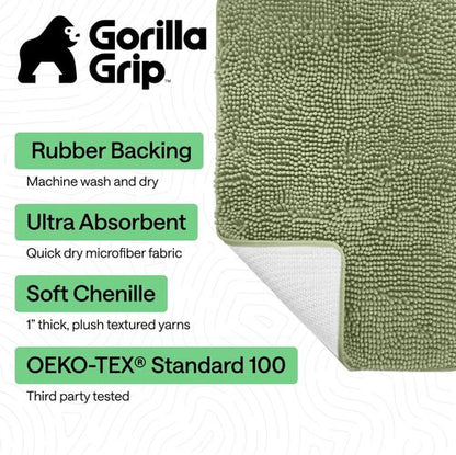 GORILLA GRIP Bath Rug Mat - Soft Absorbent Chenille with Quick Dry Microfiber | 48x24 Sage Green