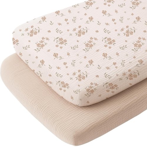 Konssy Muslin Fitted Bassinet Sheets - Soft & Cozy 2 Pack for Baby Girl/Boy | Fits Oval & Rectangle Mattresses