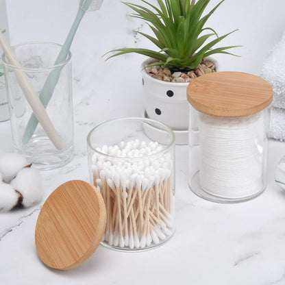 BKYFPQ Glass Qtip Holder Dispenser Set - Stylish Apothecary Jars with Lids for Makeup & Bathroom Storage | 2 Pack