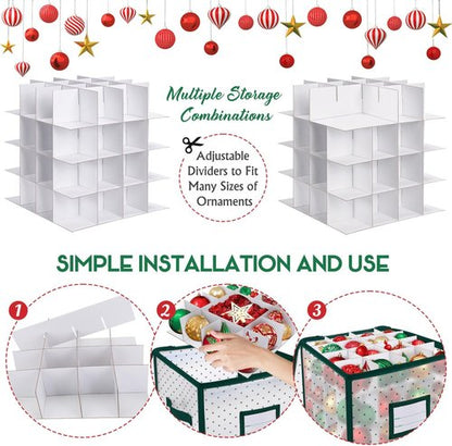 BINSUNS Christmas Ornament Storage Box - Organizer Bag with Dividers for 64 Ornaments | Green