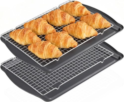 **Baking Sheet Set by [Brand Name] - Nonstick Carbon Steel Sheets with Cooling Racks | 17 x 11 Inch, Heavy Duty & Easy Clean**