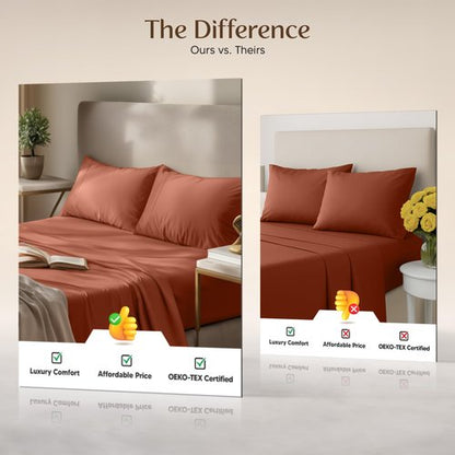 Utopia Bedding King Size Sheet Set – 4 Piece Bed Sheets, Soft and Breathable Microfiber, Includes 1 Fitted Sheet, 1 Flat Sheet and 2 Pillowcases – Oeko Tex (Orange)