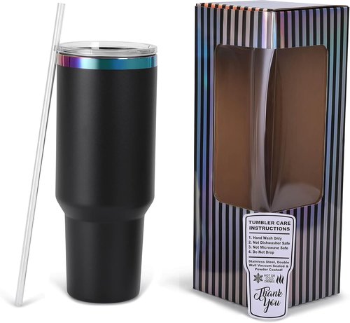 Makerflo 40 oz Rainbow Plated Black Powder Coated Tumbler - Ideal for Crafting & Personalization | Pack of 25