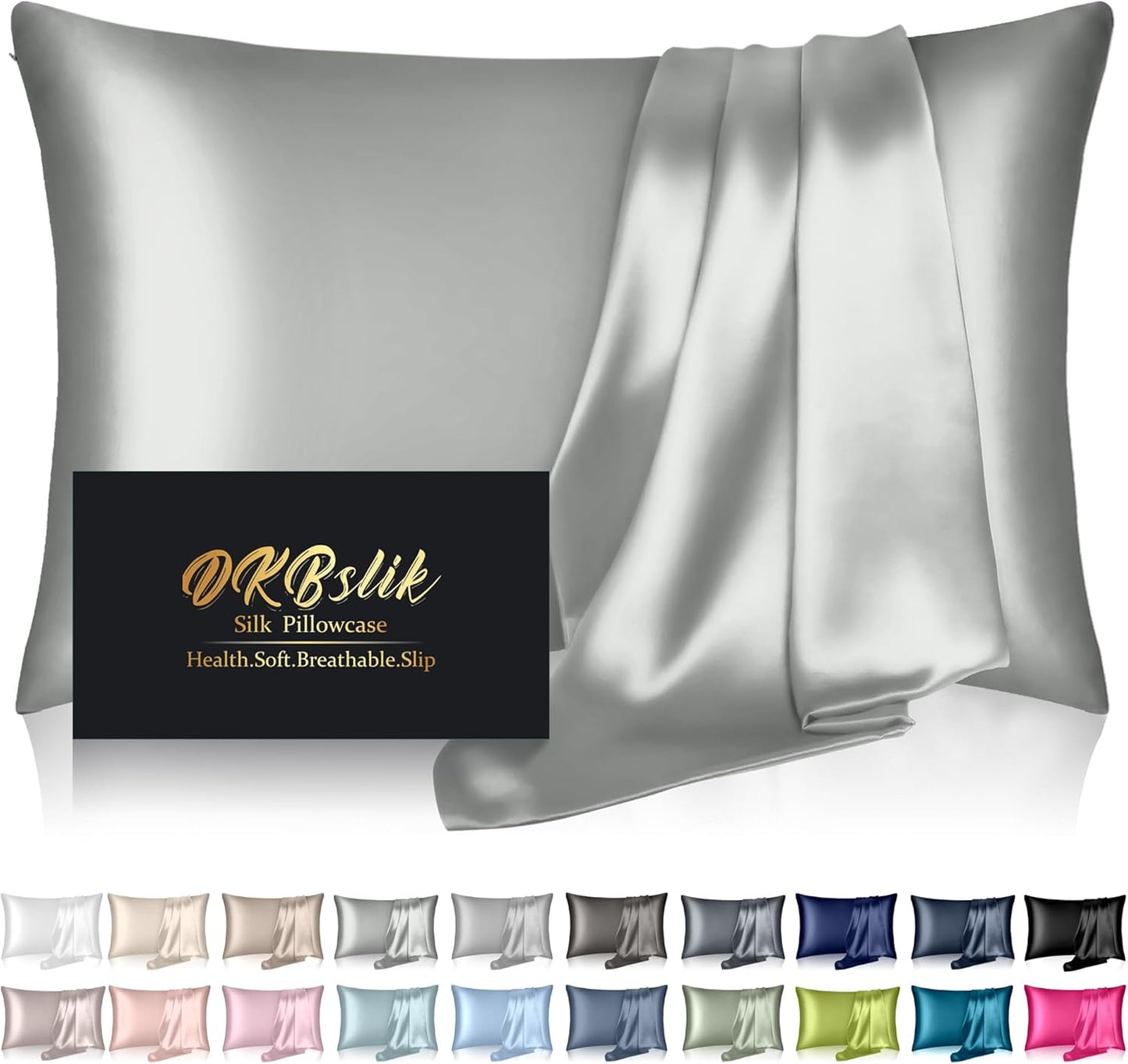 Mulberry Silk Pillowcases - King Size Natural Silk Satin for Hair & Skin | Silver Grey with Zipper
