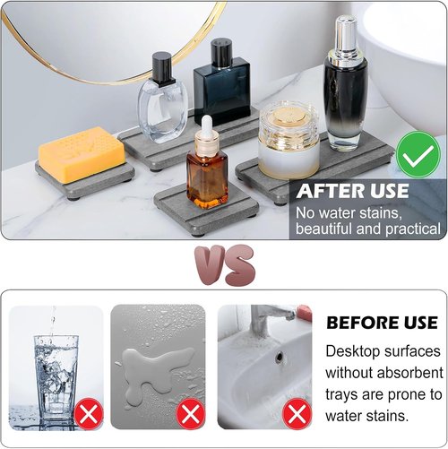 4PCS Skiennix Stone Drying Trays - Water Absorbing Diatomaceous Earth Soap Dish & Coaster Set