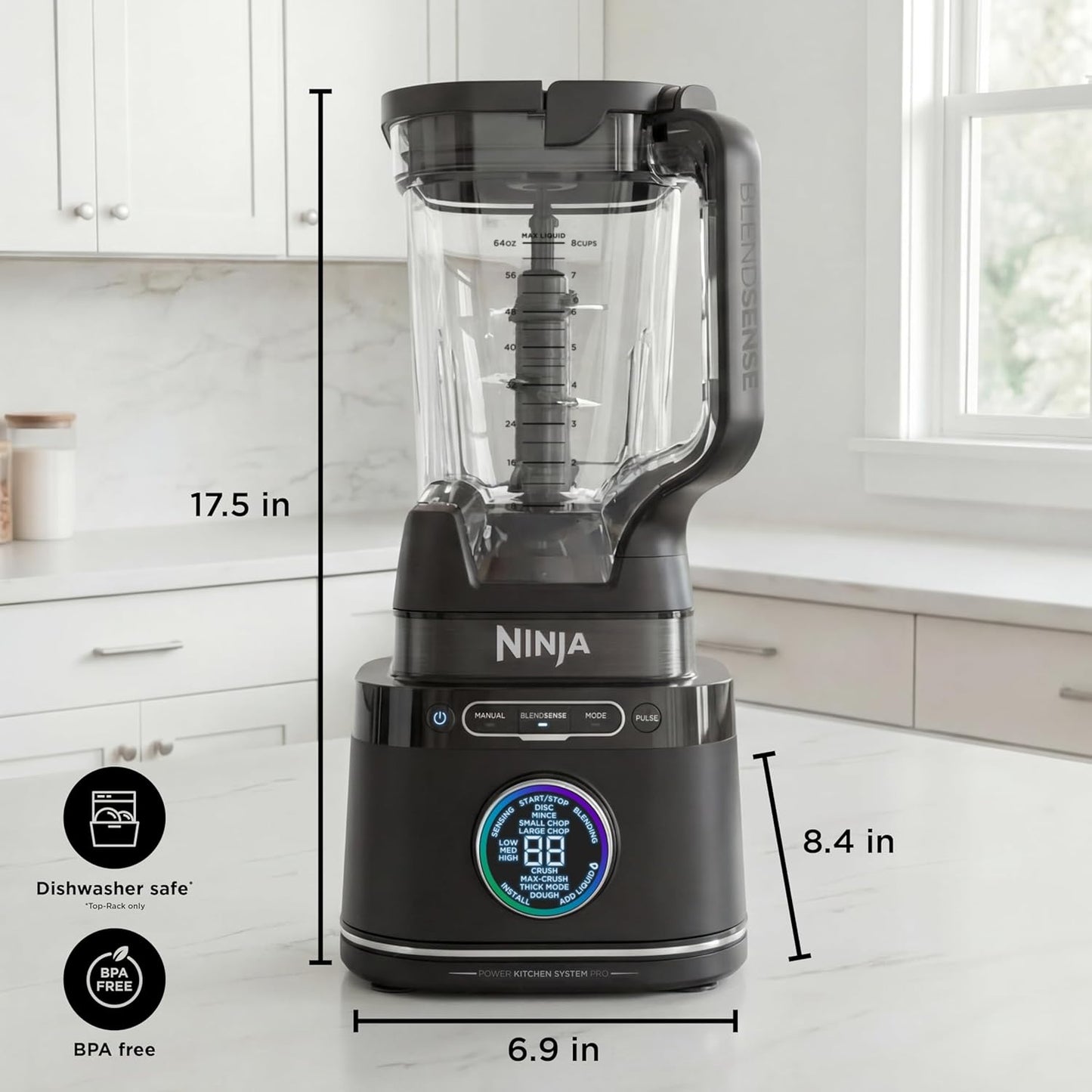 Ninja Kitchen System - All-in-One Food Processor & Blender | 8-Cup Bowl & 24 oz. To-Go Cup | 1800 Peak Watt | Black